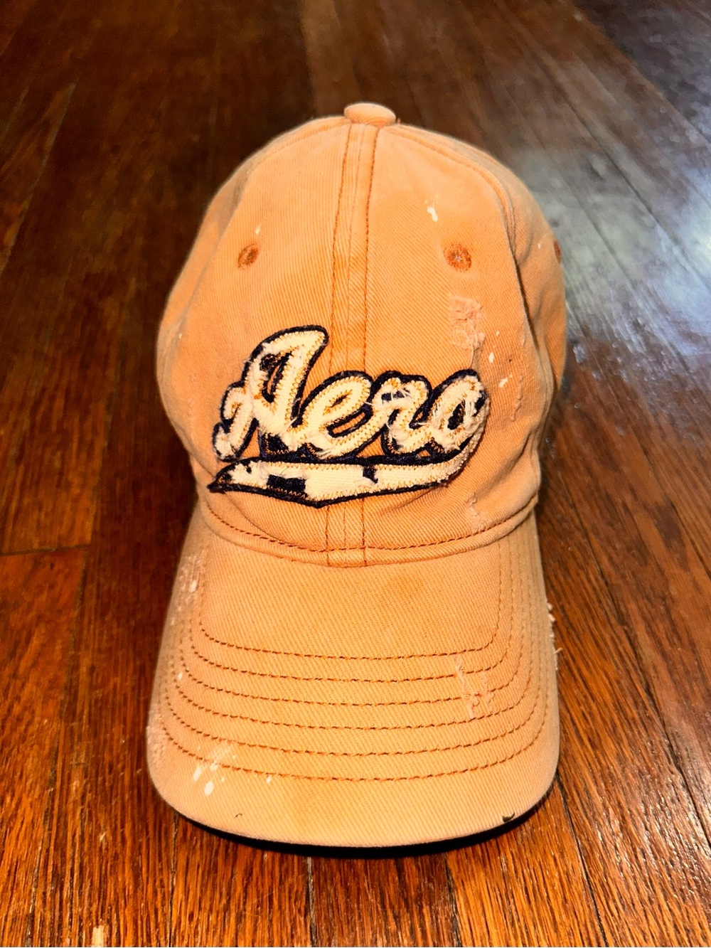 Vintage Y2K Aeropostale Beige Baseball Flex Hat Cap S/M Distressed Trashed